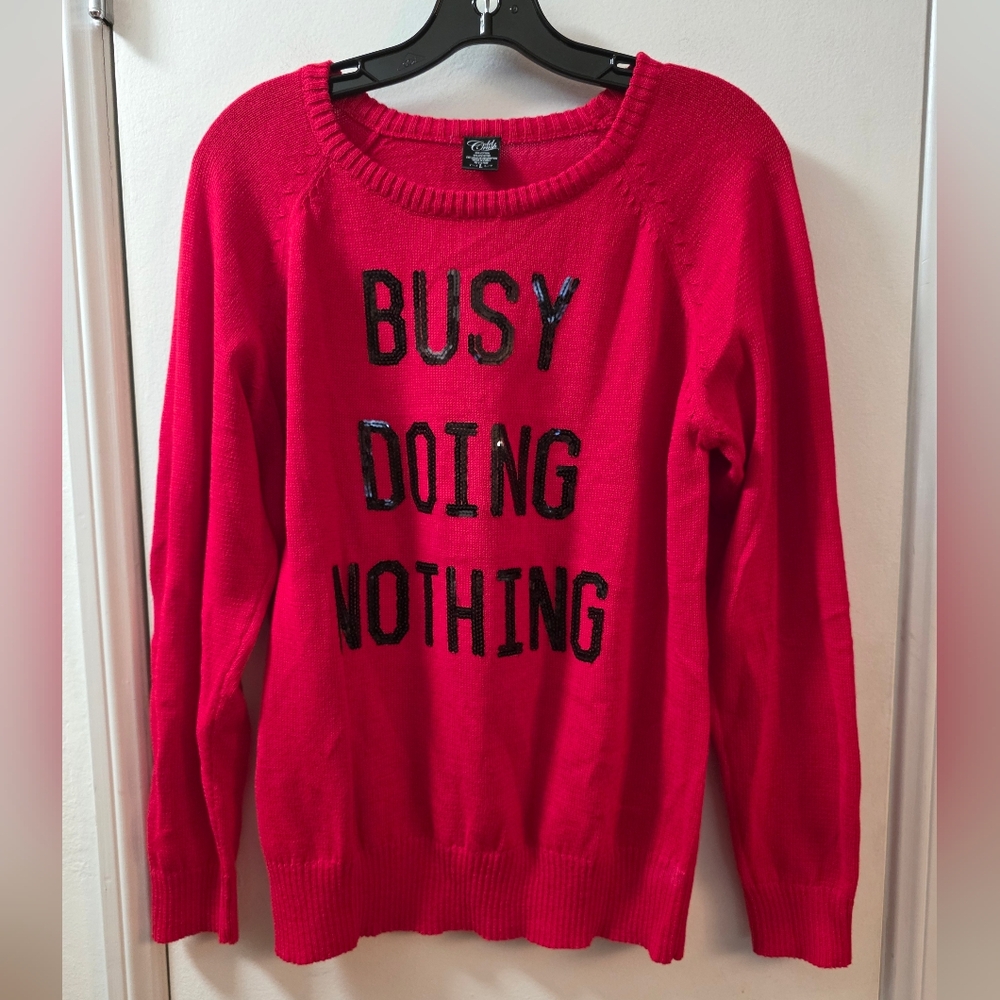 Cold Crush Red Sequin 'Busy Doing Nothing' Crewneck Sweater